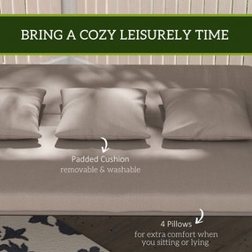 Outsunny 2 w 1 Huśtawka ogrodowa z funkcją leżanki, 3-osobowa huśtawka z stali 170x110x153cm, Jasnobrązowa