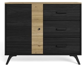 Czarno-naturalna niska komoda w dekorze dębu 92x81 cm Texas – Marckeric