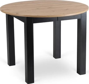 Zestaw Stół Okrągły Rozkładany HARRY 102-142 cm Dąb Artisan/Czarny i 4 Krzesła Tapicerowane BARI Granatowe