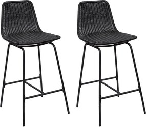 Zestaw metalowych krzeseł barowych i wyspowych z siedziskiem rattanowym 65 cm KUTA