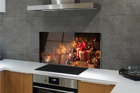 Panel szklany do Kuchni Bożonarodzeniowy Podarek na Drewnie