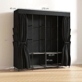 HOMCOM Szafa tekstylna, zabezpieczenie przed kurzem, przenośna, 5 drążków, 170 x 45 x 167 cm, Czarny | Aosom PL