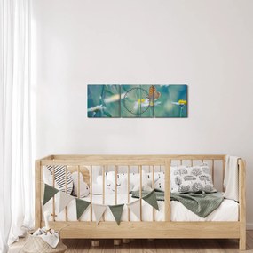 Obraz - Motyl na stokrotce (z zegarem) (90x30 cm)