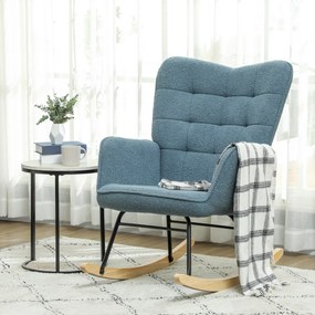 HOMCOM Fotel bujany ergonomiczny z drewnianymi płozami do 120 kg jasnoniebieski | Aosom PL