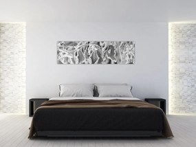 Obraz - Zmarznięte liście, czarno - biały (170x50 cm)