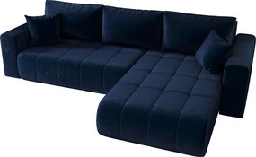 Narożnik z funkcją spania MILO Monolith 77 granatowy prawy sofa w kształcie L z pojemnikiem na pościel sofa do salonu, sofa rozkładana, sofa z pojemnikiem