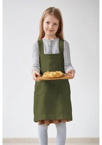 Dziecięcy ciemnozielony lniany fartuch Linen Tales Pinafore, 60x34 cm