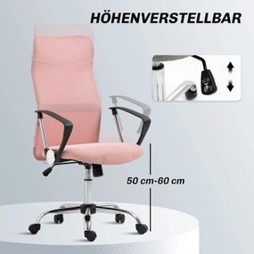 HOMCOM Ergonomiczne krzesło biurowe regulowany obrotowy fotel z funkcją bujania, tkanina mesh, 63 x 65 x 109-119 cm różowy | Aosom PL