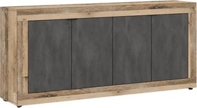 Komoda Czterodrzwiowa BLAGO 180 cm Czarny/Surowy Dąb Loft