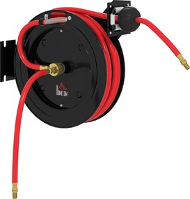 HOMCOM Bęben na wąż ogrodowy montowany na ścianie, automatyczne zwijanie, 20 bar ciśnienia wody, 15+1 m wąż wodny, metalowy