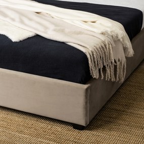 Łóżko Tapicerowane 140x200 cm ze Stelażem Dwuosobowe ANDRE Welurowe Beżowe