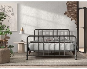 Czarne metalowe łóżko dwuosobowe ze stelażem 160x200 cm BRONXX – Vipack