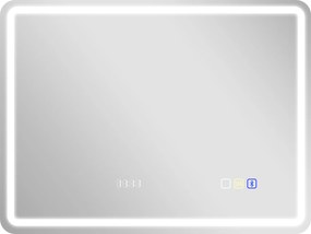 HOMCOM Lustro łazienkowe z podświetleniem LED, mata przeciwmgielna, 3 regulowane kolory, zegar, 600 x 800 mm, kolor srebrny | Aosom PL