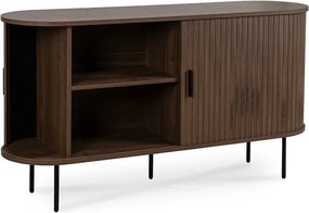 Komoda do Salonu Rozsuwana TRISH 140 cm Orzech Dwudrzwiowa Ryflowana Nowoczesna