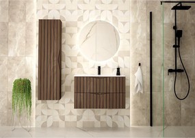 Szafka Łazienkowa pod Umywalkę 80cm 2 Szuflady Ryflowane Fronty Dąb Orzech Stella