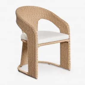 Krzesło Jadalniane Z Syntetycznego Rattanu Omarel Tkaniny Biała - Sklum