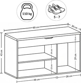 Szafka na buty z siedziskiem TRIA, 80 x 43 x 30 cm