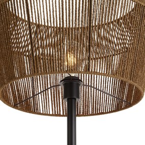 Lampa podłogowa czarna z brązowym abażurem z papierowego sznurka 50/50/30 - Simplo
