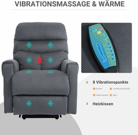 HOMCOM Fotel TV z masażem i ogrzewaniem funkcja ułatwiająca wstawanie ciemnoszary 79x97x103 cm | Aosom PL
