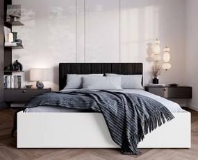 Białe łóżko z czarnym zagłówkiem sztruksowym 140x200 G9-N44