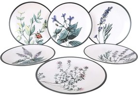 Zestaw 6 płytkich talerzy kamionkowych Herbal 25 cm