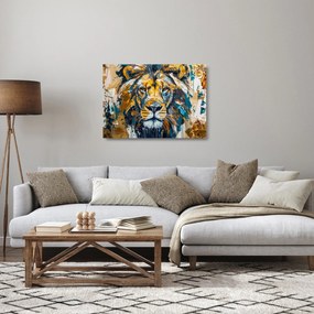 Obraz na szkle - Abstrakcyjny obraz olejny z lwem (70x50 cm)
