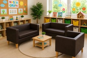 Sofa Monaco : Kolor nogi - Drewno, Kolor tkaniny - EKO-SKÓRA - 19D, Typ tkaniny - Eko-skóra , Wysokość nogi - 20 cm