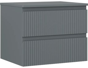 Mexen Rivel szafka łazienkowa podumywalkowa 60 cm z blatem, 2 szuflady, ryflowana , grafit mat - 91A20-06047-2-BFFC66