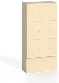 Drewniana szafka skrytkowa S5, 9 schowków, 1700 x 900 x 420 mm, zamek cylindryczny, brzoza