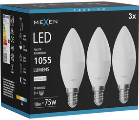 Mexen Nova 3x żarówka LED E14, C37, 10W, Neutralna - 4000K, 1055 lm - L102-E14-1040-01x03