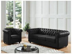 Fotel ze skóry bawolej CHESTERFIELD - Czarny