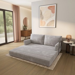 Masseno Sofa piankowa SILAR z funkcją spania, Kanapa z pianki do salonu, Bezmontażowa, Tkanina sztruksowa – Jasnoszary TILIA 86
