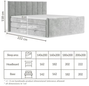 Jasnoszare łóżko kontynentalne ze schowkiem 160x200 cm Ava – Maison de Rêve