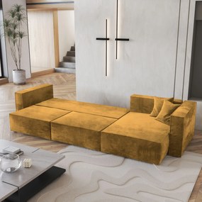 Masseno Narożnik TOLMO z funkcją spania i pojemnikiem na pościel Narozniki L, Rozkładana sofa - Żółty, MONOLITH 48
