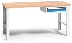Profesjonalny stół warsztatowy z drewnianym blatem roboczym, 2000x685x840-1050 mm, 1x 1 szufladowy kontener