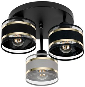 Lampa sufitowa czarna trzypunktowa z szaro-czarnymi abażurami T-3030SC
