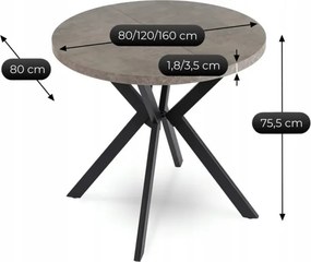 Stół Okrągły Rozkładany DORIAN 80-160 cm Beton/Czarny Loft