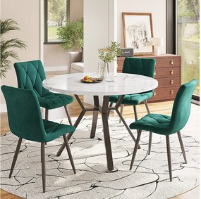 Zestaw 5 stołów i krzeseł do jadalni - 100 x 100 x 75 cm - stół z metalowymi nogami + 4 ergonomiczne krzesła - MDF + Metal - zielony