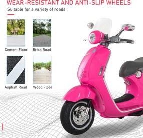 HOMCOM Elektryczny motocykl dla dzieci z muzyką MP3, światłami, 3-6 lat, skóra ekologiczna, metal, 108 x 49 x 75 cm, Różowy