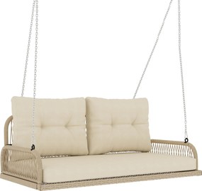 Outsunny Huśtawka Ogrodowa 2-osobowa z Rattanu z Poduszkami do 240 kg 115 x 66 x 44 cm Beżowa