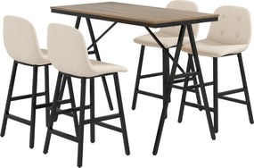 HOMCOM Zestaw barowy 5 częściowy stół i 4 krzesła tapicerowane z guzikami beżowe wygodne | Aosom PL