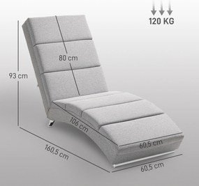 HOMCOM Fotel Relaksacyjny z Oparciem, Pikowany, z Nogami Stalowymi i Gęstym Wyściółkowaniem, do Salonu, Sypialni, Jasnoszary