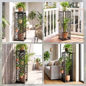 Outsunny stojak na drewno 38 x 38 x 112cm podwyższony regał na drewno opałowe z 4 haczykami dekoracyjne wycięcia do 100 kg stal | Aosom PL