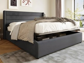 Łóżko 160x200cm z lnu z stelażem na listwy - Szare