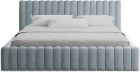 Jasnoniebieskie tapicerowane łóżko dwuosobowe ze schowkiem ze stelażem 140x200 cm Lemi – Makamii