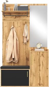 Szafka z lustrem + ławką + półką na buty i wieszakami - 100 x 38 x 185 cm - płyta wiórowa - naturalna