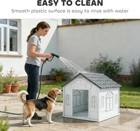 PawHut Buda dla psa z dachem dwuspadowym, odporna na warunki atmosferyczne, z tworzywa sztucznego, 65 x 75,7 x 63 cm, Szary