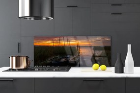 Panel Szklany Łodzie na Trawiastym Brzegu