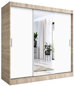 Szafa przesuwna dąb sonoma + biały 200 cm - Massi 6X