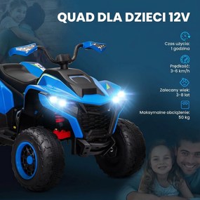 AIYAPLAY Elektryczny Quad dla Dzieci, 3-6 km/h, Oświetlenie LED, Muzyka, USB, dla Dzieci 3-8 Lat, Niebieski